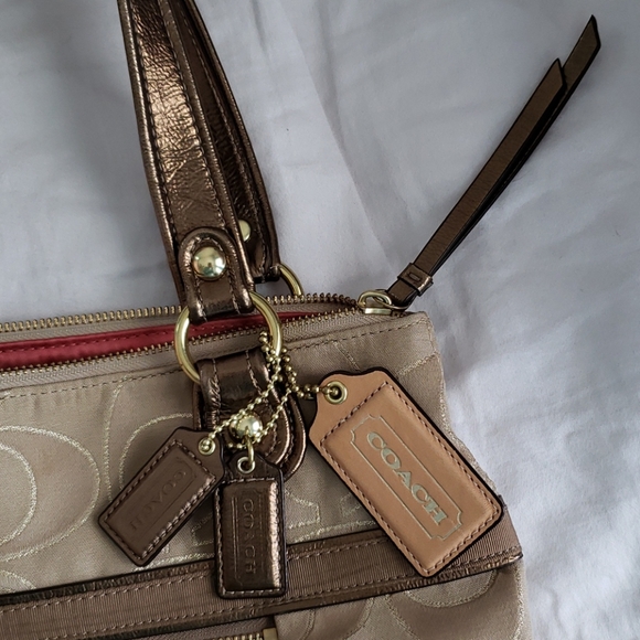 Coach Poppy Gold Metallic Signature Sateen Tote - Picture 6 of 10